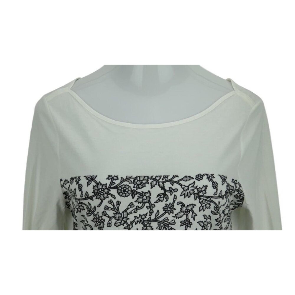 Old Navy Womens Top Small Long Sleeve Floral White  Black Pullover - Picture 2 of 4